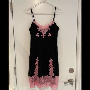 Betsey Johnson RARE black & pink silk lace mini dress. Sz 8. Perfect condition.